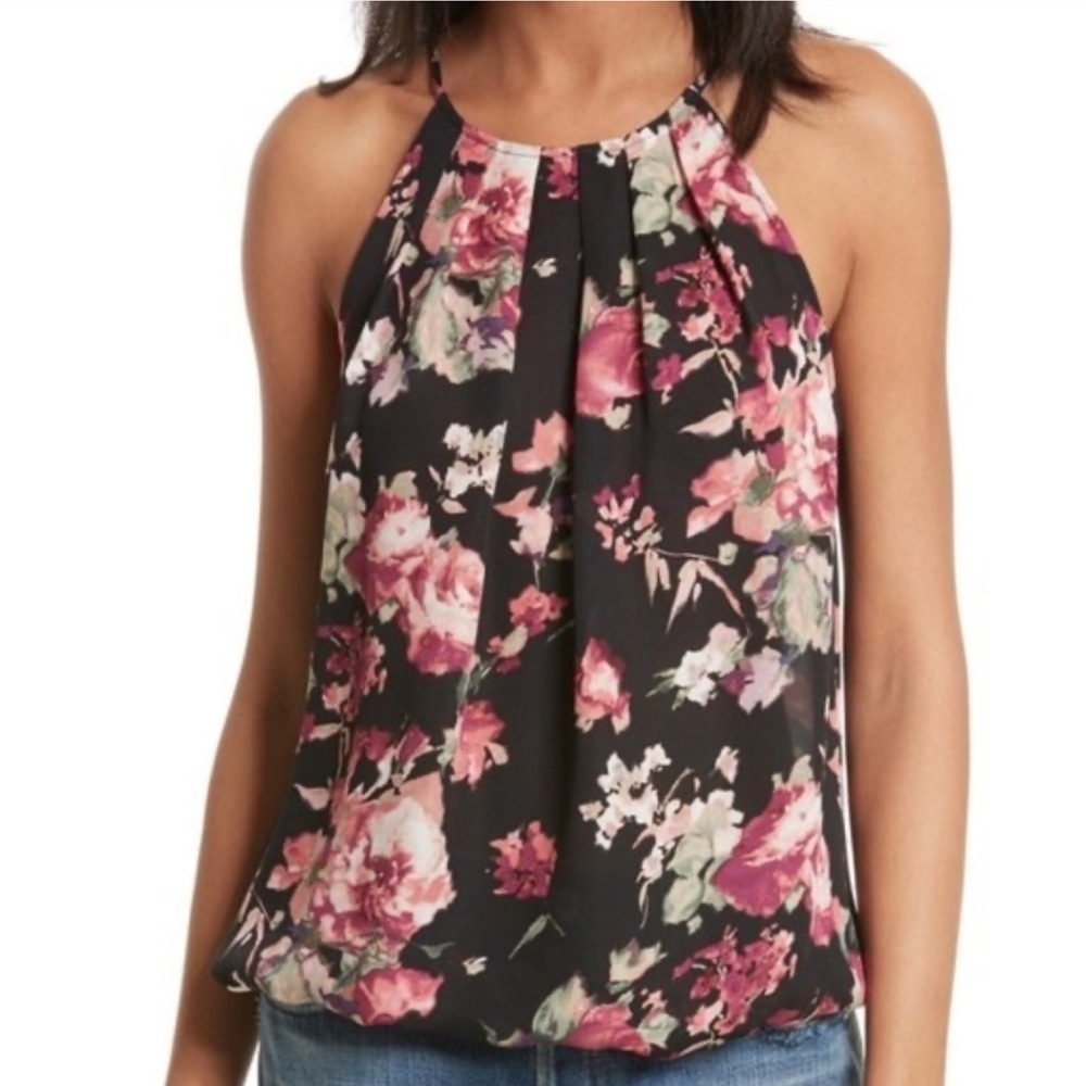 JOIE Anatase Black Floral Print Silk Blouse Size Small